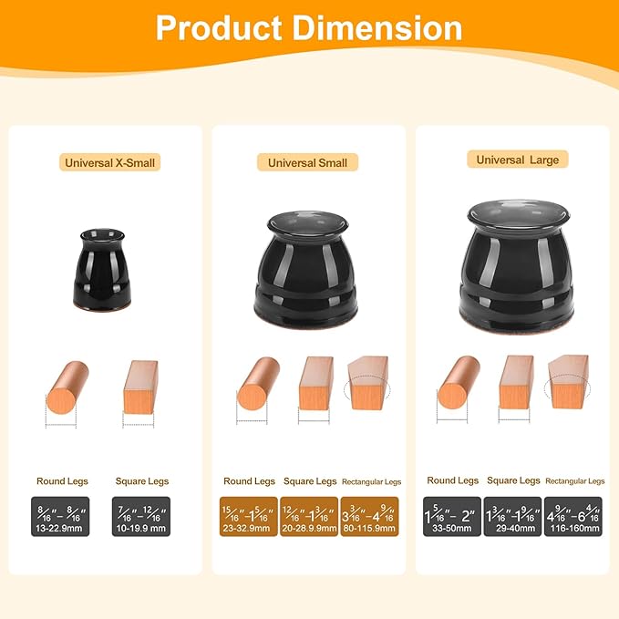 CHUNZEXI 24 Pack Chair Leg Floor Protectors for Hardwood Floors, Silicone Felt Covers Pads Caps, Protect Wood Furniture Feet Floors Noise Reduce and Scratch (Universal Small & Black)