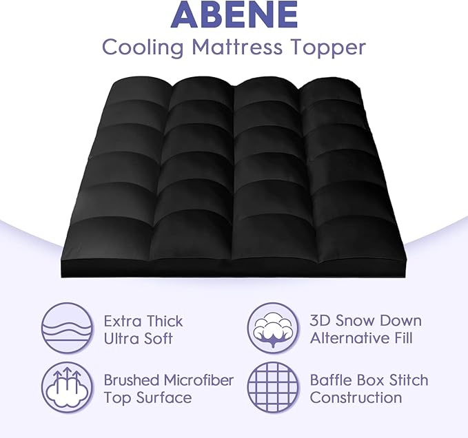 ABENE Mattress Topper for Back Pain Relief, Extra Thick Mattress Pad Pillowtop, Soft Mattress Protector Cover with 8"-21" Deep Pocket, Overfilled Down Alternative Filling (Black, Full XL)