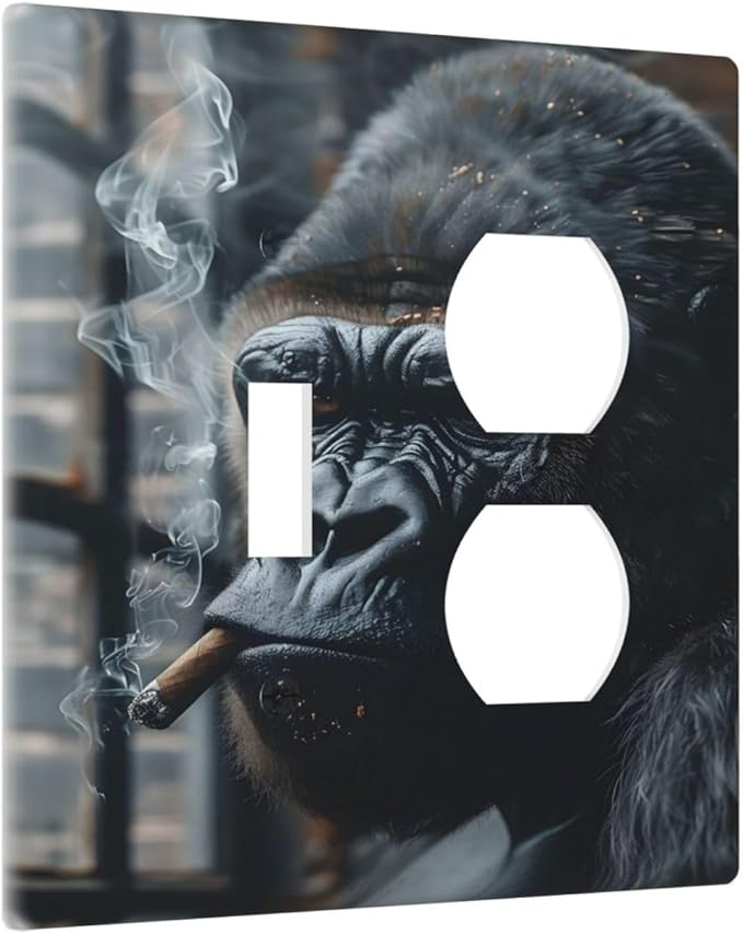 Funny Animal Smoking Black Orangutan Wallplates 1 Toggle 1 Duplex Switch Plate Electrical GFCI Faceplate Decorative Light Switch Covers for Farmhouse Home Office Decor