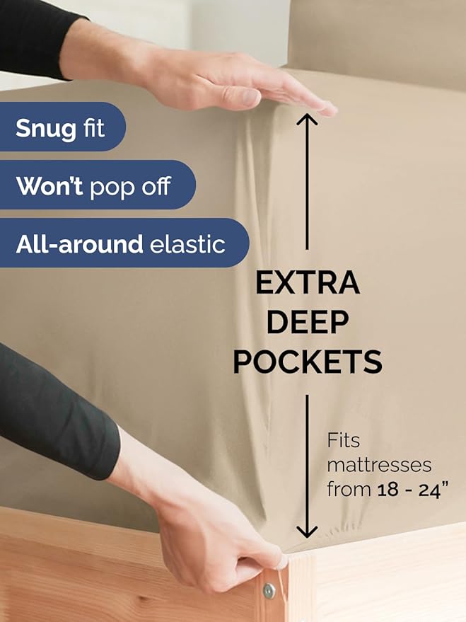 Extra Deep Split King Sheet Set - 7 Piece Breathable & Cooling Sheets - Hotel Luxury Bed Sheets Set - Easy & Secure Fit - Soft, Wrinkle Free & Comfy Sheets Set - Cream Sheet Set w/Extra Deep Pockets