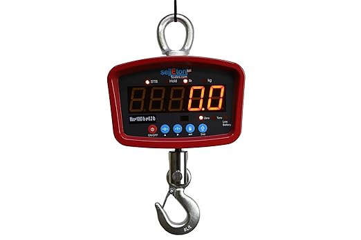 SellEton SL-924 Industrial/Warehouse Digital Medium General Purpose Crane Scale with LED Display Screen 1000 lb x 0.2 lb