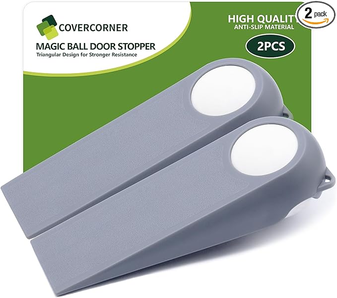 Door Stoppers for Bottom of Door, Rubber Door Stopper Wedges, Door Holders for All Types of Surfaces, 2 Pack Magic Ball Door Stops, 5 inch, Grey and White
