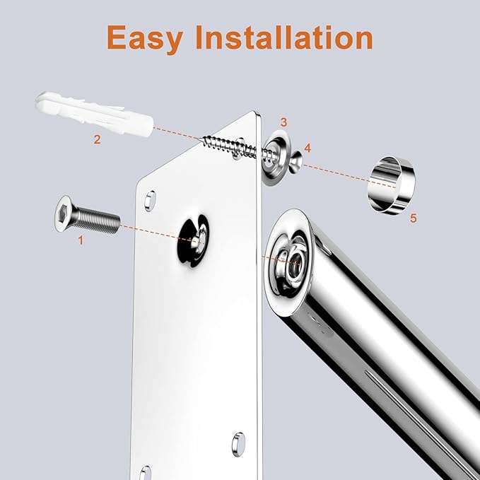 20 inch Stainless Steel Handrail for 1-3 Steps- 1.25" Tube, ZUEXT U Shaped Chrome Safety Grab Bar for Stairs, Wall Mounted Hand Railing for Outdoor Garage Interior Exterior Stairway