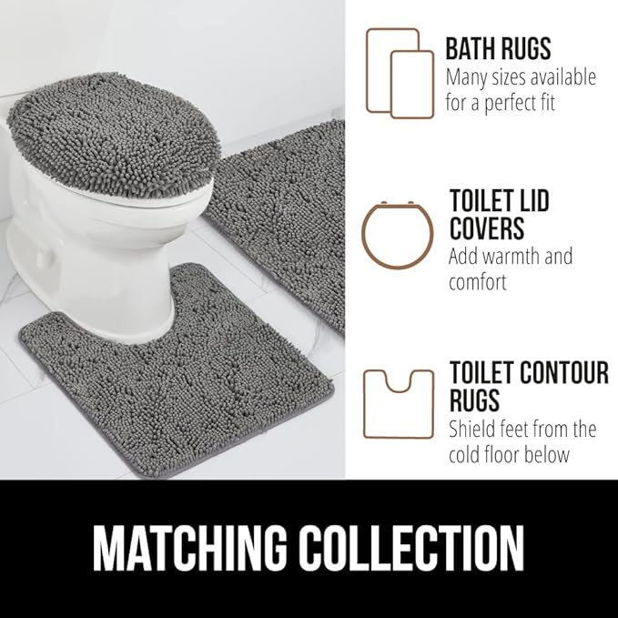 GORILLA GRIP Bath Rug Mat 42x24, Thick Soft Absorbent Chenille, Quick Dry Microfiber Mats, Rubber Backing Washable Shower Floor Rugs, Bathmat Runner, US Designed Bathroom Home Decor Accessories Grey