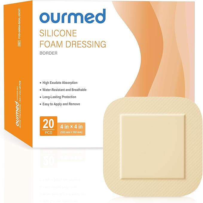 Silicone Foam Dressings(4"x 4" - 20 Packs) with Tender Adhesive Border, Sterile Advanced Absorbent Bandage, Wound Care for Bed Sores, Pressure Ulcers, Foot Diabetic Ulcer