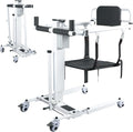 Drexo Patient Lift Transfer Chair, 5 in 1 Patient Lift Chair with 180°Split Seat, Height Adjustable Patient Transfer Chair with 4 Casters for Home Seniors Elderly, Load 450Lbs (Electric, Silver)