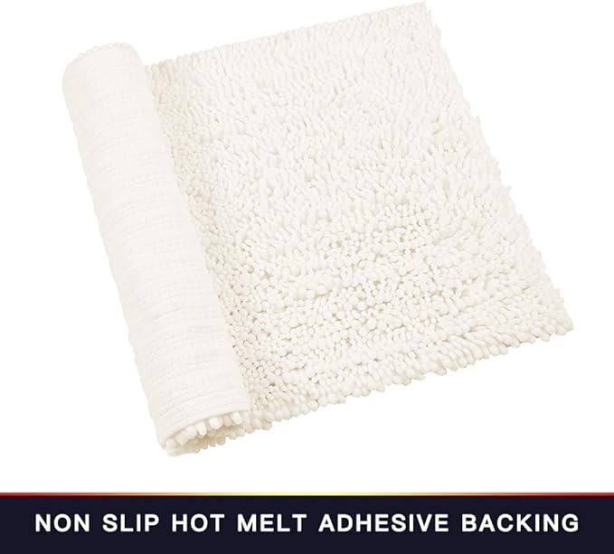 Walensee Large Bathroom Rug Non Slip Bath Mat (72x24 Inch Ivory) Water Absorbent Super Soft Shaggy Chenille Machine Washable Dry Extra Thick Perfect Absorbant Best Plush Carpet for Shower Floor