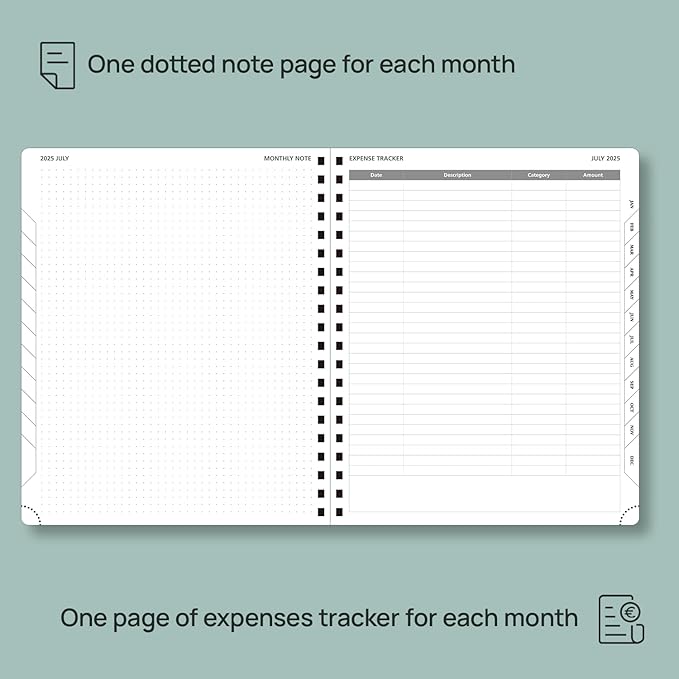 POPRUN Monthly Planner 2025-2026 Spiral Bound (8.5'' x 10.5'') 18 Months Calendar (Jul 2025 - Dec 2026) - 4 Pages per Month with Monthly Expense & Notes, Sunday Start, Leather Cover - Black