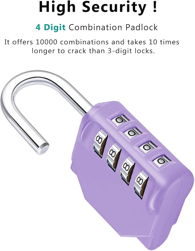 ZHEGE Combination Lock Outdoor 2 Pack, 4 Digit Resettable Weatherproof Combination Padlock for Gym, School, Gates, Doors, Hasps Storage (Purple, 2 Pack)