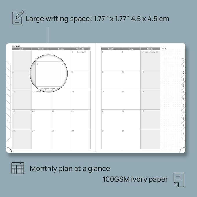 POPRUN 2026 Planner (Large Size 8.5''x 10.5'' Hardcover) - Daily Weekly and Monthly Calendar Agenda 2026 Appointment Book with Hourly Time Slots, Monthly Tabs, 100 GSM - Haze Blue