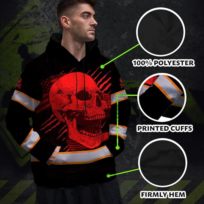 Matedecor Skull US Flag Reflective High Visibility Hoodie For Men Construction Hi Vis Safety Workwear Custom Name