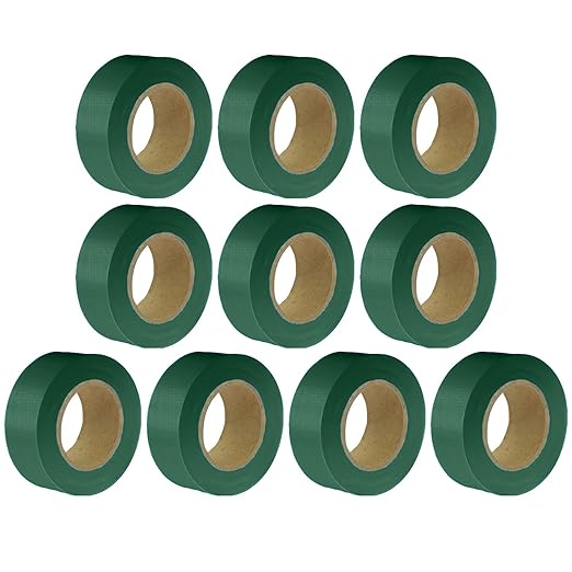 Green Flagging Tape 10 Pack, 1" x 1500' Survey Tape, Non-Adhesive Plastic Ribbon, High Visibility for Day and Night Use