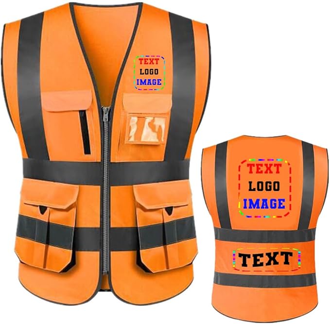 Custom Logo High Visibility Vest Customized Reflective Safety Vest With Pocket and Zipper