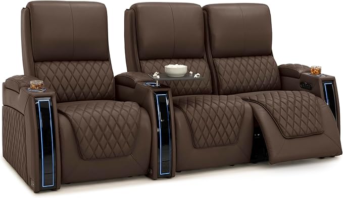 Seatcraft Apex Zero-Gravity CoolZero Italian Leather Home Theater Seating, Powered Headrest, Powered Lumbar, Powered Recline, Row of 3 Right Loveseat, Brown