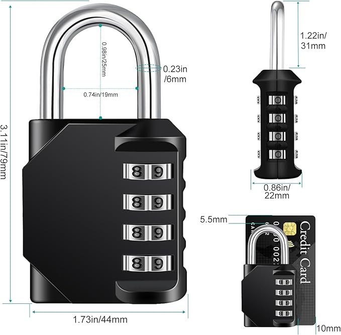 ZHEGE Combination Lock 2 Pack, 4 Digit Outdoor Combination Padlock for Gym, School, Gates (Black & Sliver)