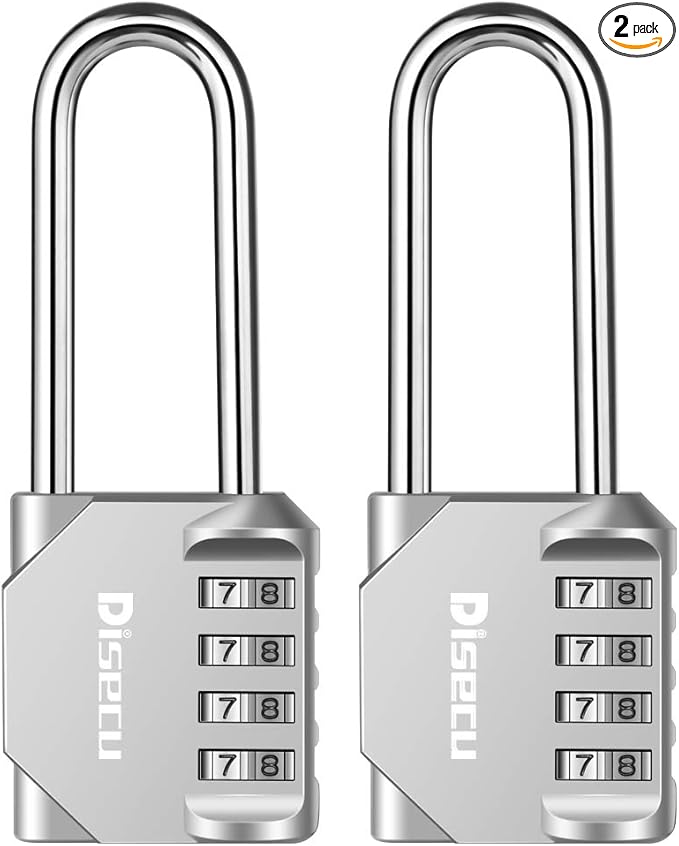 2 Pack disecu 2.6 Inch Long Shackle Combination Lock, 4 Digit Outdoor Waterproof Padlock for School Gym Locker, Sports Locker, Storage Unit, Gate, Fence, Toolbox, Cabinet (Silver)
