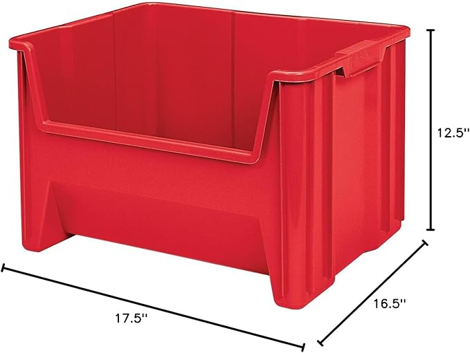 Akro-Mils 13018 Stak-N-Store Heavy Duty Stackable Open Front Plastic Storage Container Bin, (17-1/2-Inch x 16-1/2-Inch x 12-1/2-Inch), Red, (2-Pack)