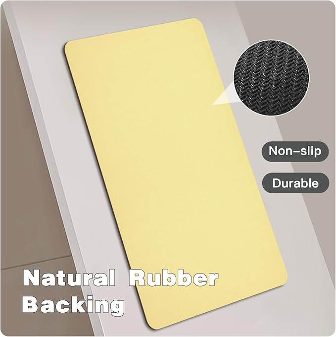 Bathroom Mat Quick Dry, Bathroom Rugs Non Slip Washable Thin Absorbent Bath Mat Fits Under Door Bathroom Floor Mat Perfect for Bath, Shower, or Sink 36"x48" Light Yellow
