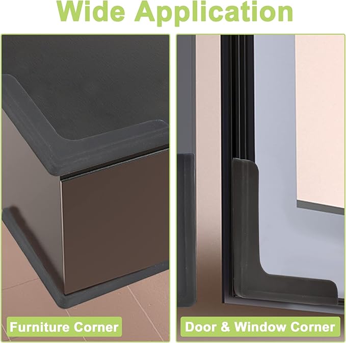 Window Corner Guards, 8Pcs L-Shaped Window Corners Protectors Self Adhesive Silicone Bumper Anti-Collision Table Corner Protectors for Protecting Window Furniture Edge (Black)