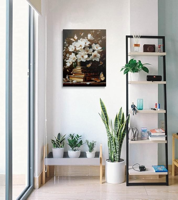 Framed Floral Book Butterfly Vintage Picture Wall Decor Gift Retro Bible Print Poster Rustic Painting Flower Canvas Wall Art for Living Room Bedroom Artwork (16"x24")