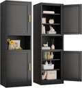 67" Tall Narrow Storage Cabinet Metal Bathroom Cabinet with 2 Doors & 4 Adjustable Shelves, Standing Pantry Cabinets Cupboard for Kitchen, Dining Room, Living Room and Bathroom (Black)