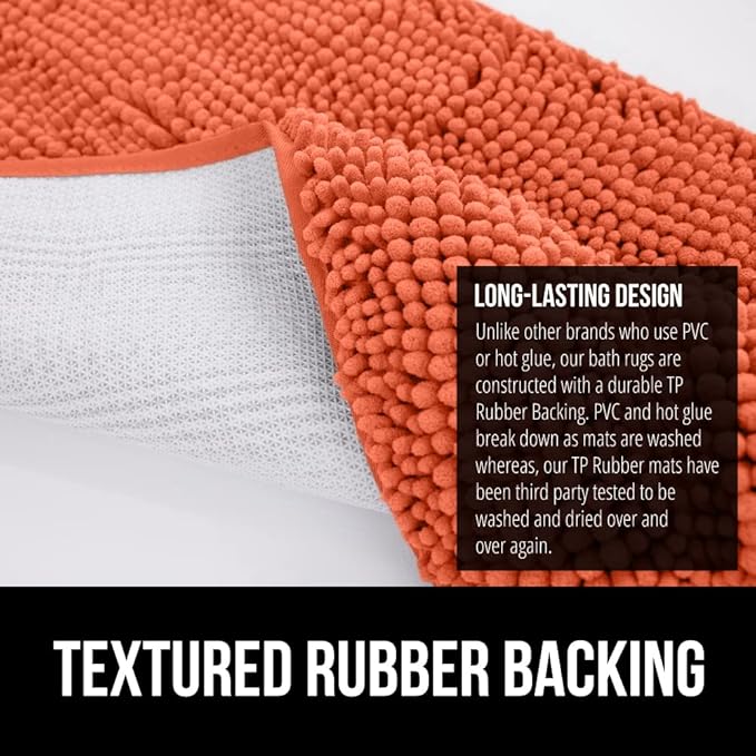 GORILLA GRIP Bath Rug Mat 60x24, Thick Soft Absorbent Chenille, Quick Dry Microfiber Mats, Rubber Backing Washable Shower Floor Rugs, Bathmat Runner, US Designed Bathroom Home Decor Accessories Coral