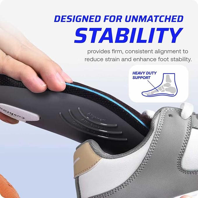 VALSOLE 250+lbs Winter Thermal Wool Insoles for Men Women,Plantar Fasciitis Orthotics Insert,for Flat Feet,High Arch,Foot Pain,Standing All Day Boot Work Shoe Warm Insoles(318mm)
