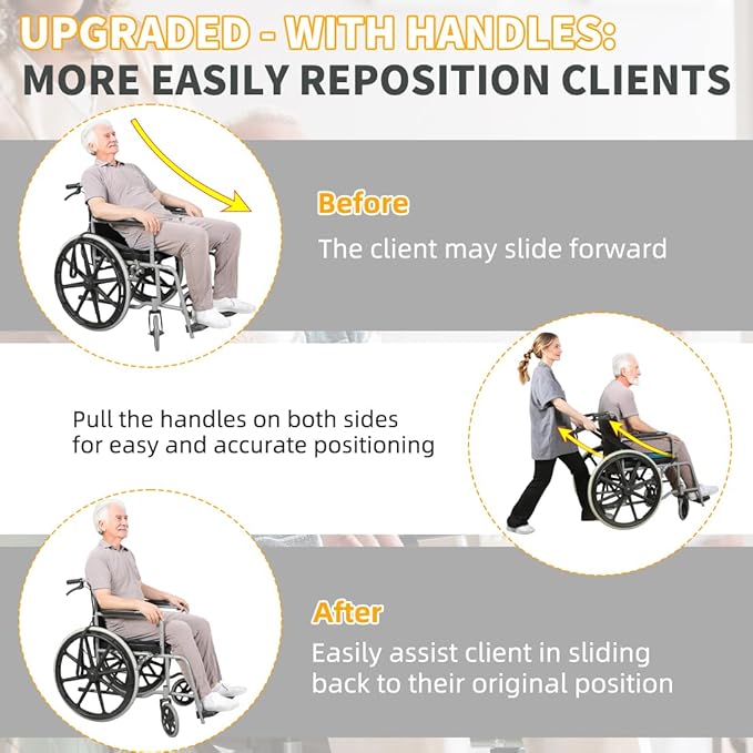 One Way Transfer Support Tubular Seat Cushion, Fall Prevention for Eldery in Chair or Wheelchair, Excellent Non-Slip Seat Cushion in Car Seat and Office Chair (Black, with Handles(17"x17"))