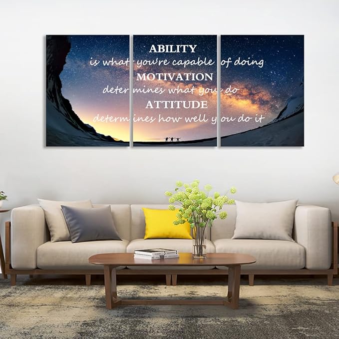 Unbruvo Motivational Inspirational Canvas Wall Art, 3 Pieces Positive Quotes Office Decor, Ability Motivation Attitude Artwork for Living Room Bedroom Workplace(36" Wx16 H)