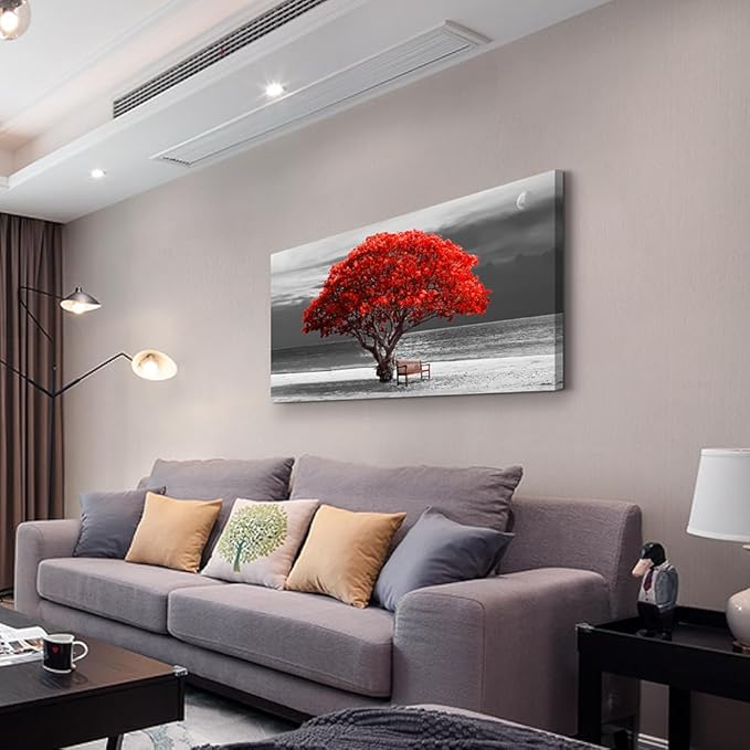 Lapremoly Canvas Wall Art For Living Room farmhouse Wall Decor For Bedroom Office Decor Black And White Wall Paintings Red Trees Pictures Framed Mural Home Decor Prints Posters Artwork 20X40 inch