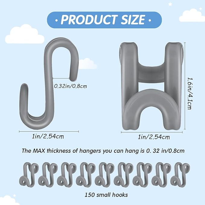 Unittype 100 Pcs Clothes Hanger Connector Hooks, Space Saving Extender Clips Cascading Hanger Hooks Organizer for Closet Organizers, College Dorm Essentials (Gray)