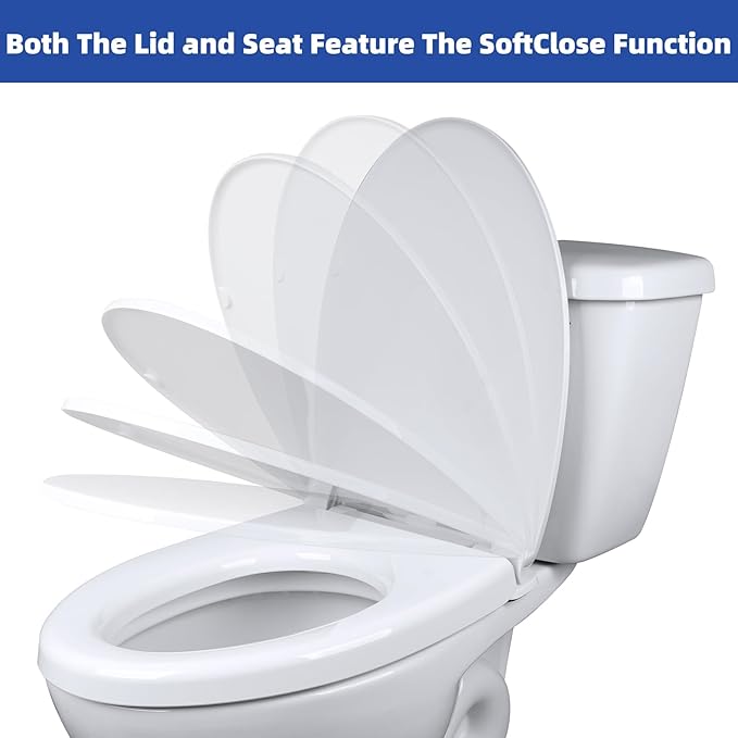 SS124 Toilet Seat Replacement Compatible with TOTO, Elongated Soft Close Toilet Seat for SS124, Transitional Slow-close & Heavy Duty, with Universal Toilet Bolts and Nuts, Cotton White