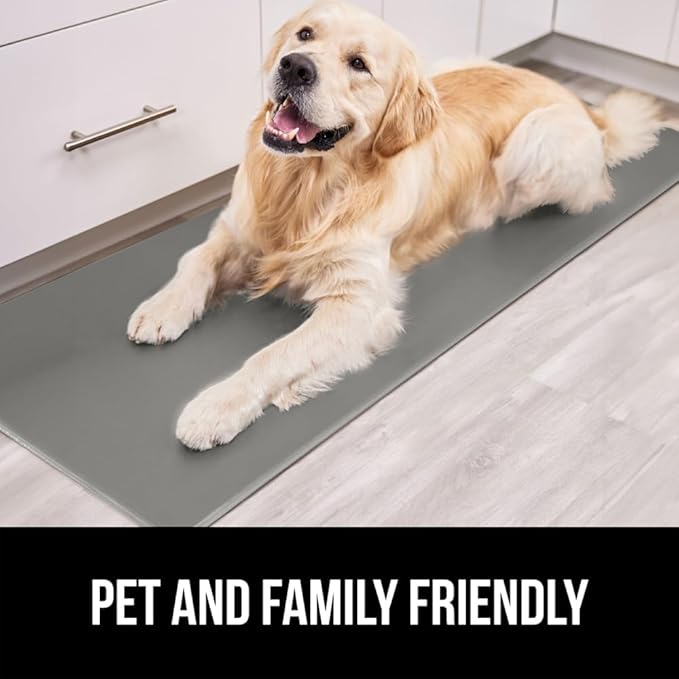 GORILLA GRIP 2 Pack Comfortable Cushioned Kitchen Mats for Floor, 17x24 + 17x48, Waterproof and Stain Resistant, 1/2 Inch Thick Soft Ergonomic Standing Desk Anti Fatigue Mat, Foam Supports Feet, Gray