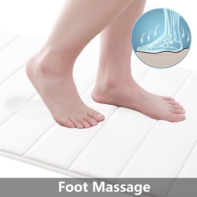 Buganda Memory Foam Bath Mat, 47" x 17", Ultra Soft and Non-Slip Bathroom Rugs, Water Absorbent and Machine Washable Bath Rug Runner for Bathroom, Shower, and Tub, White