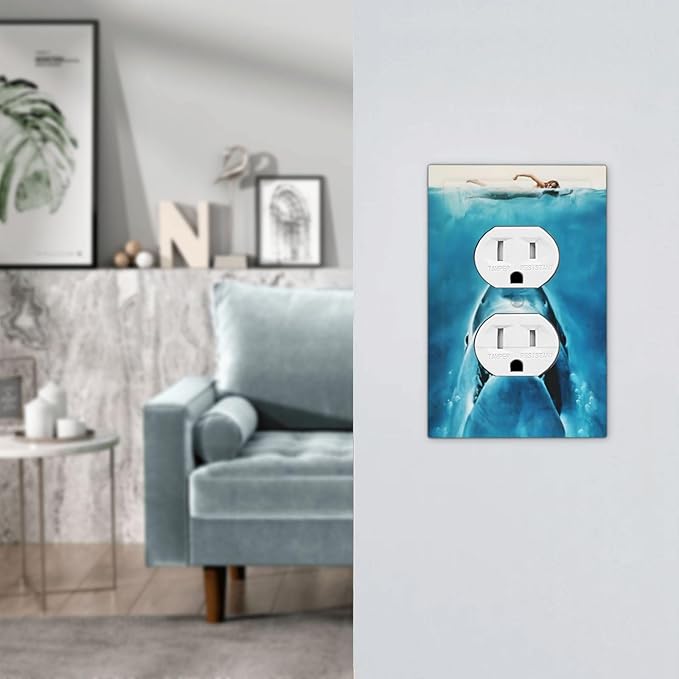 Swimming Woman Funny Shark Blue Ocean Outlet Covers 1 Gang Duplex Light Switch Cover Decorative Switch Plates Electrical Receptacle Faceplate Wall Plate for Kids Room Bedroom Home Decor