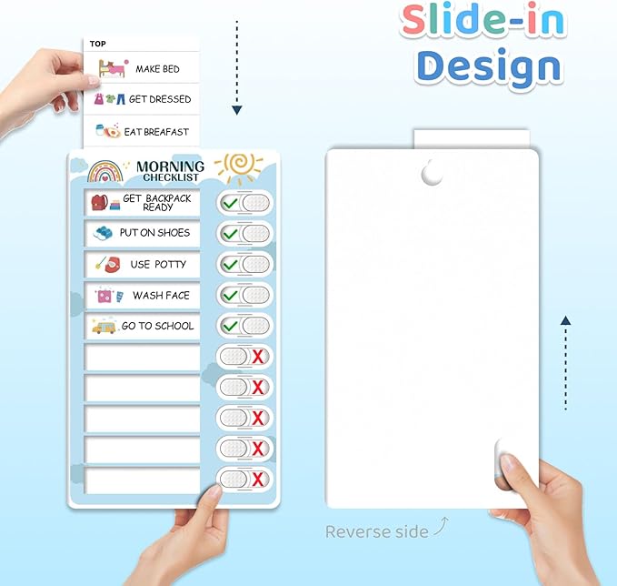 Upgraded Slider 4 in 1 Reward Chart for Kids, Reusable Bedtime/Morning/Daily Routine Chart for Kids, Magnetic Chore Chart for Kids Toddlers, Sticker Chart for Kids Behavior Chart for Kids at Home