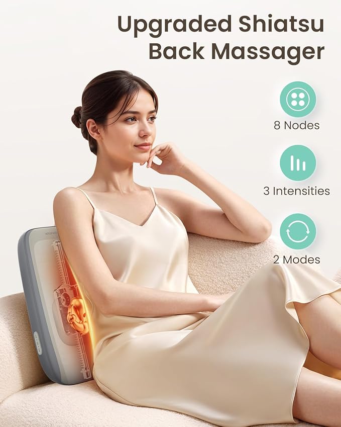 Snailax Shiatsu Neck and Back Massager with Heat, Full Back Massager for Back Pain Deep Tissue, Kneading Massage Pillow for Neck and Back, Spot Massage, Gifts
