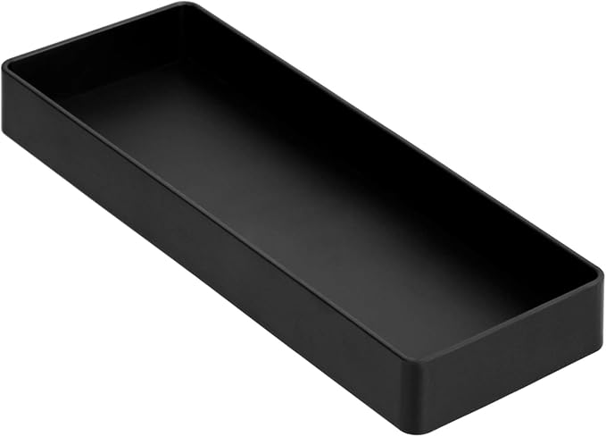 Amazon Basics Rectangular Plastic Desk Organizer Bundle (3 pieces) Half Accessory Tray, Small, Black