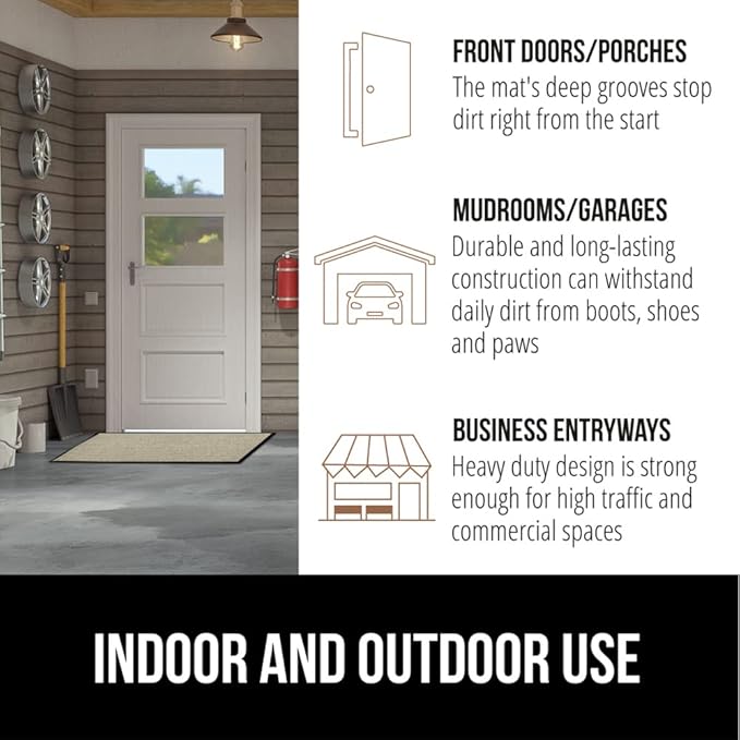 GORILLA GRIP Waterproof Traffic Guard Door Mat, Heavy Duty Entryway Mats, Strong Rubber Back Commercial Utility Rugs for Office Hallway, Garage Floor and Home, Low Profile Carpet Runner, 29x17, Beige