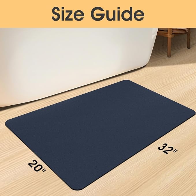 ACCUMTEK Ultra Thin Bath Mat, Upgrade Backing Non Slip Thin Bath Mats Fit Under Door, Quick Dry Ultra Absorbent Bathroom Rugs, Machine Washable Bath Rugs for Bathroom, Bathtub, Dark Blue/Solid/36 x24