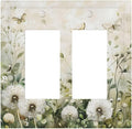 Dandelions Butterflies Watercolor Wildflowers Floral Decorative Outlet Covers 2 Gang Double GFCI Rocker Electrical Wall Panels Light Switch Cover Plate for Bedroom Living Room Decor