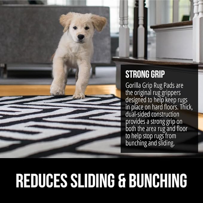 GORILLA GRIP Strong Rug Pad Gripper, 2x6 FT, US Designed, Grips Help Keep Area Rugs Safe and in Place, Slip and Skid Resistant Pads for Hard Floors, Under Carpet Mat Cushion and Hardwood Protection