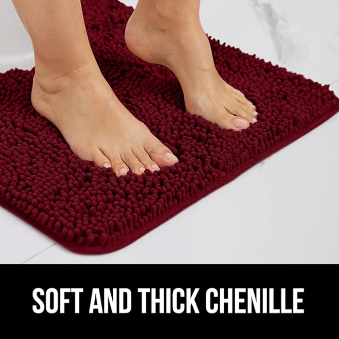 GORILLA GRIP Bath Rug Mat, Thick Soft Absorbent Chenille, Quick Dry Microfiber Mats, Rubber Backing Washable Shower Floor Rugs, US Designed Bathroom Bathmat Home Decor Accessories, 24x17, Burgundy