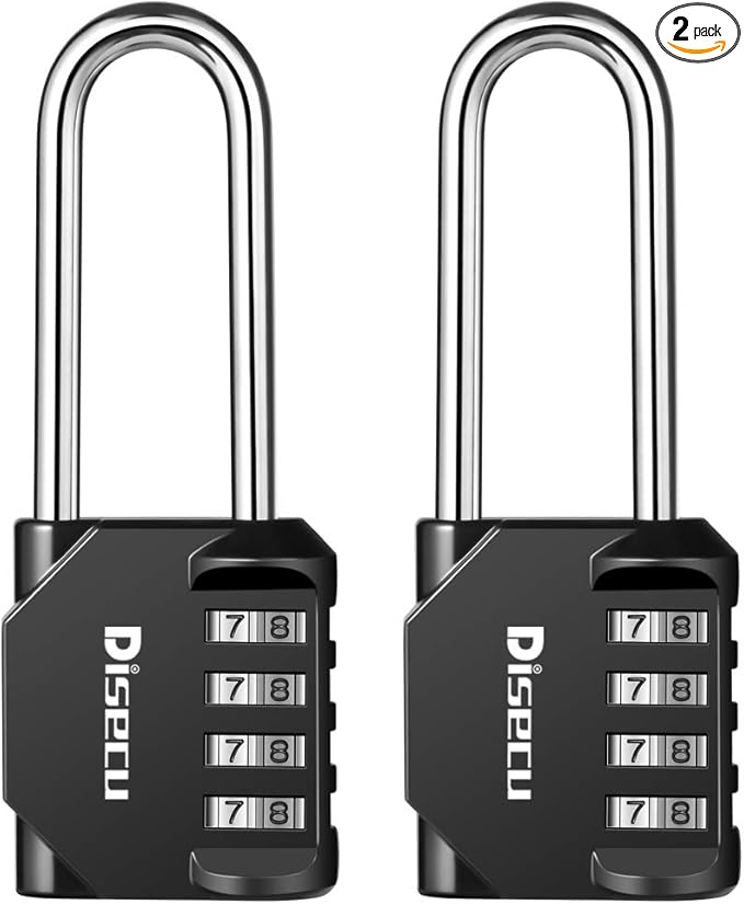2 Pack disecu 2.6 Inch Long Shackle Combination Lock, 4 Digit Outdoor Waterproof Padlock for School Gym Locker, Sports Locker, Storage Unit, Gate, Fence, Toolbox, Cabinet (Black)