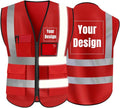 YOWESHOP High Visibility Safety Vest Custom Your Logo Protective Workwear 5 Pockets With Reflective Strips Outdoor Work Vest (Red (2XL))