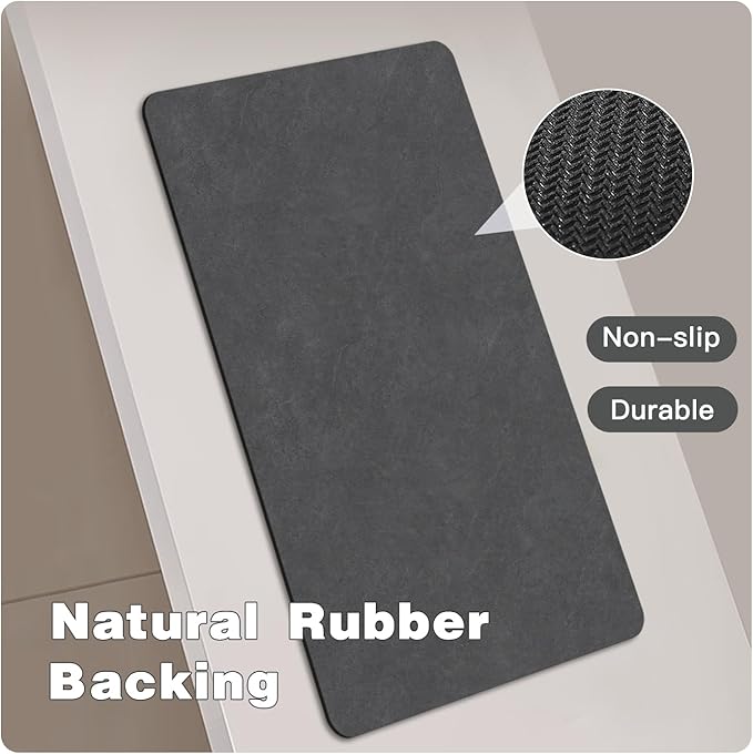 Bath Mat, Bathroom Rugs Non Slip Washable Thin Absorbent Quick Dry Bath Mat Fits Under Door Bathroom Floor Mat Perfect for Bath, Shower, or Sink 20"x30" Dark Grey