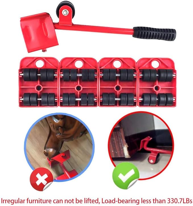 Furniture Lifter Easy to Move Slider 5 Piece Mobile Tool Set, Heavy Furniture Appliance Moving and Lifting System - Maximum Load Weight 330Lbs