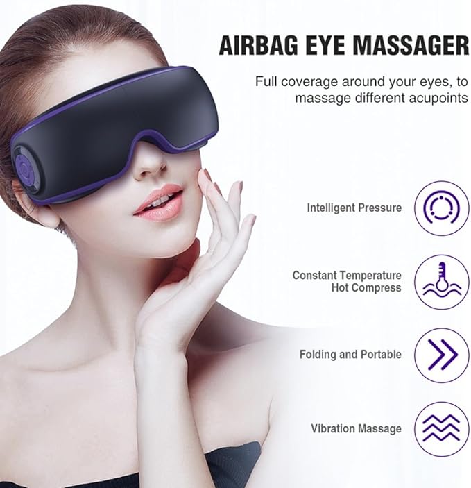 Eye Massager with Heat, Adjustable Bluetooth Music Sleep Mask for Migraine, Dark Circles Relief, Improve Sleep, for Women Men Black Purple