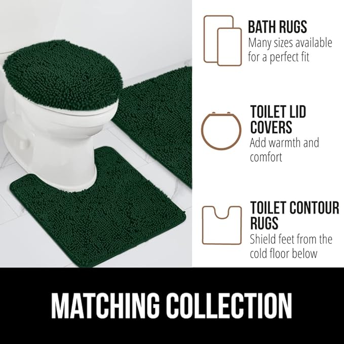 GORILLA GRIP Bath Rug Mat, Thick Soft Absorbent Chenille, Quick Dry Microfiber Mats, Rubber Backing Washable Shower Floor Rugs, US Designed Bathroom Bathmat Home Decor Accessories, 24x17, Hunter Green