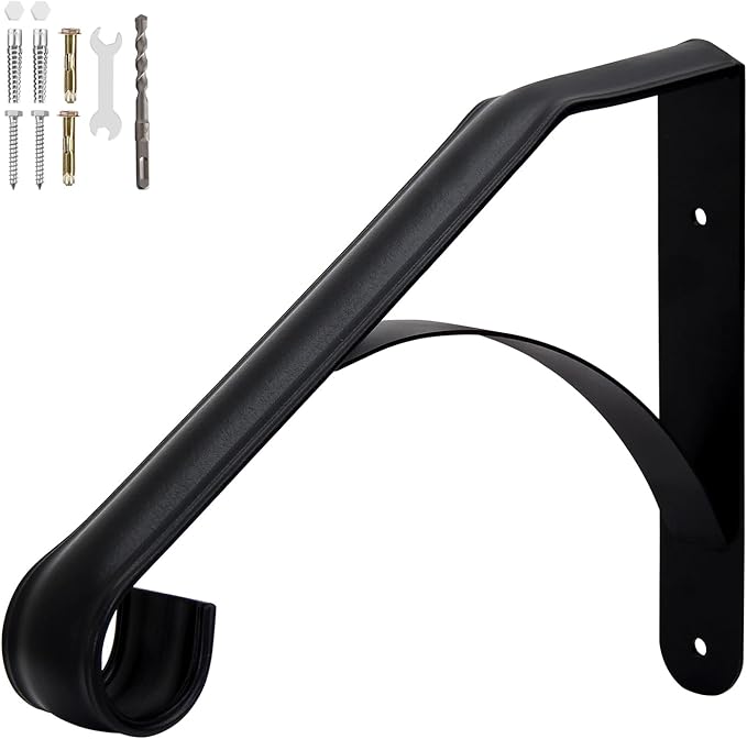 Wall Mount Handrail for 1-2 Steps, Heavy Duty Wrought Iron, for Outdoor Porch Steps, Balcony, Yard, Black